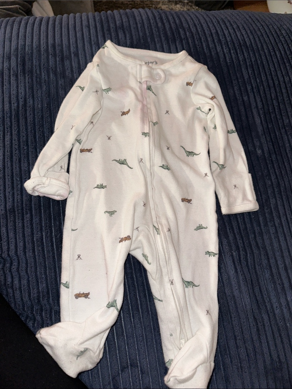 Carter's White Dino Print Footed One-Piece